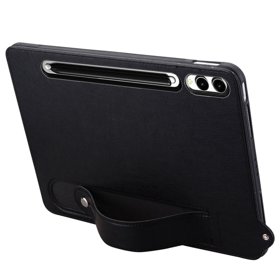 For Samsung Galaxy Tab S10+ / S9+ / S8+ TPU Leather Back Tablet Case with Wristband(Black)