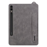 For Samsung Galaxy Tab S10 Ultra/ S11 Ultra TPU Leather Back Tablet Case with Wristband(Grey)
