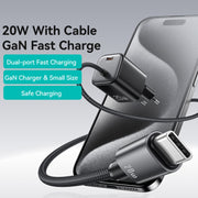 USAMS CC261 20W GaN Mini Type-C / USB-C Dual Port Fast Charger with Cable, EU Plug(Black)