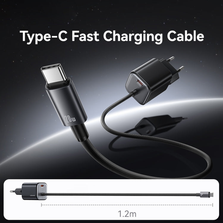 USAMS CC261 20W GaN Mini Type-C / USB-C Dual Port Fast Charger with Cable, EU Plug(White)