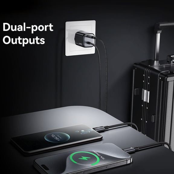 USAMS CC261 20W GaN Mini Type-C / USB-C Dual Port Fast Charger with Cable, EU Plug(Black)
