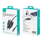 USAMS CC261 20W GaN Mini Type-C / USB-C Dual Port Fast Charger with Cable, EU Plug(Black)