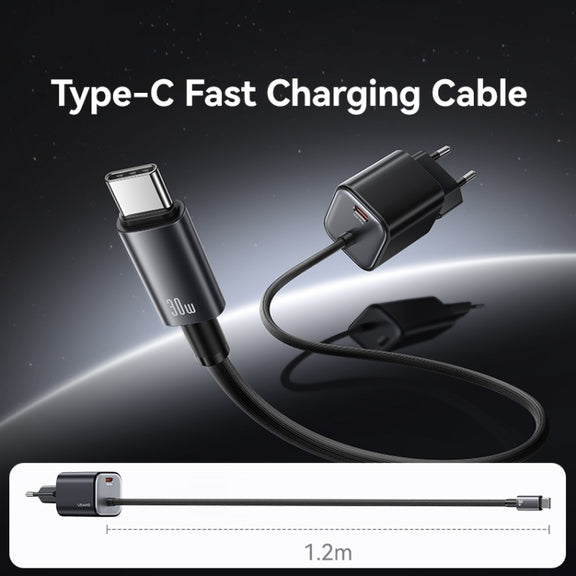 USAMS CC264 30W GaN Mini Type-C / USB-C Dual Port Fast Charger with Cable, EU Plug(White)