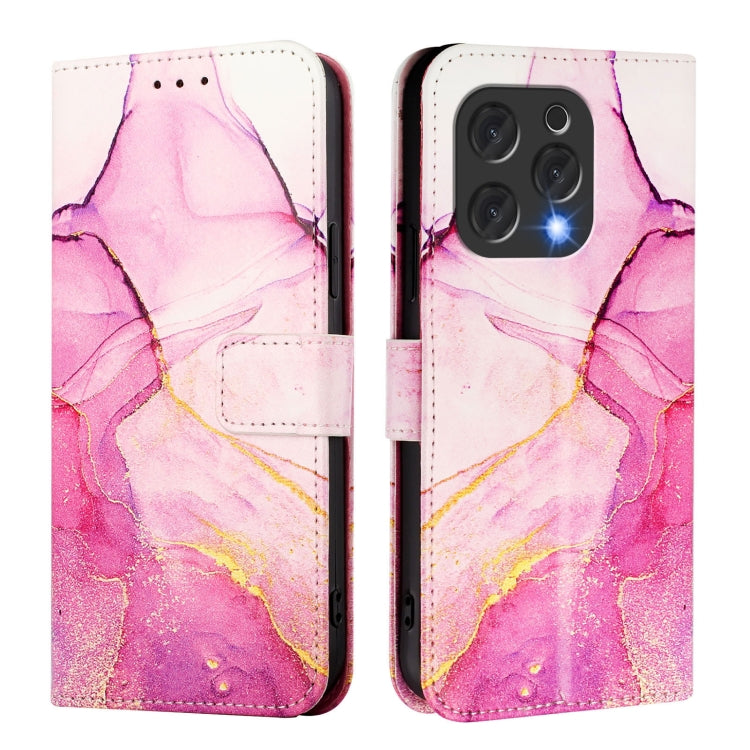 For Doogee N55 Plus PT003 Marble Pattern Flip Leather Phone Case(Pink Purple Gold)