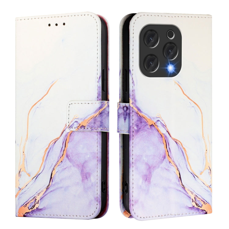For Doogee N55 Plus PT003 Marble Pattern Flip Leather Phone Case(White Purple)