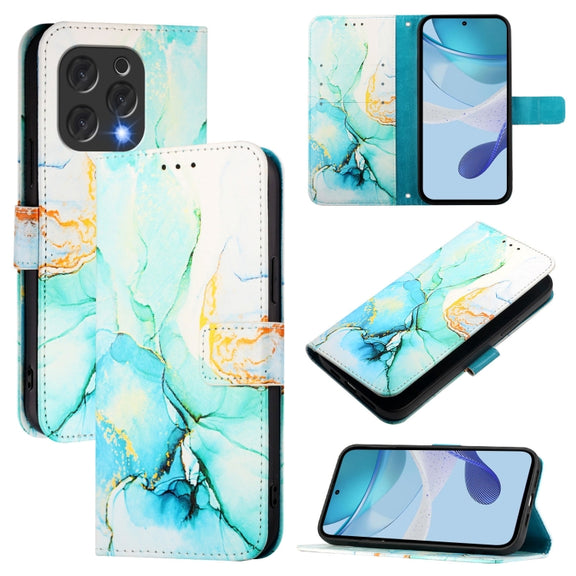 For Doogee N55 Plus PT003 Marble Pattern Flip Leather Phone Case(Green)
