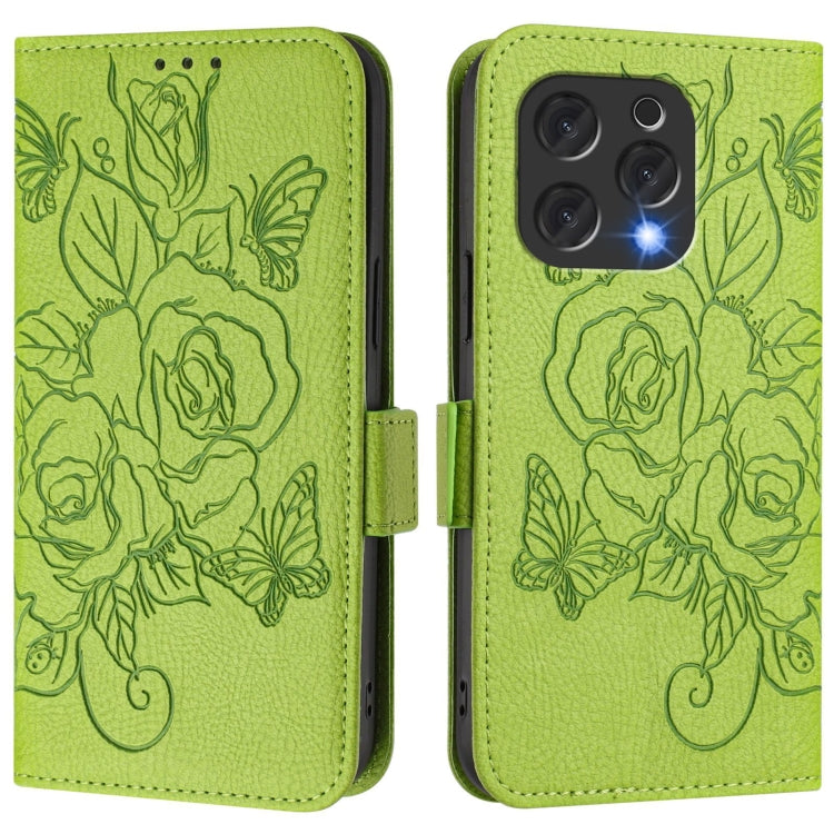 For Doogee N55 Plus Embossed Rose RFID Anti-theft Leather Phone Case(Green)