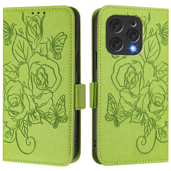 For Doogee N55 Plus Embossed Rose RFID Anti-theft Leather Phone Case(Green)
