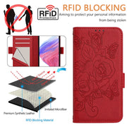 For Doogee N55 Plus Embossed Rose RFID Anti-theft Leather Phone Case(Red)