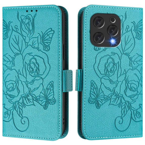 For Doogee N55 Plus Embossed Rose RFID Anti-theft Leather Phone Case(Light Blue)