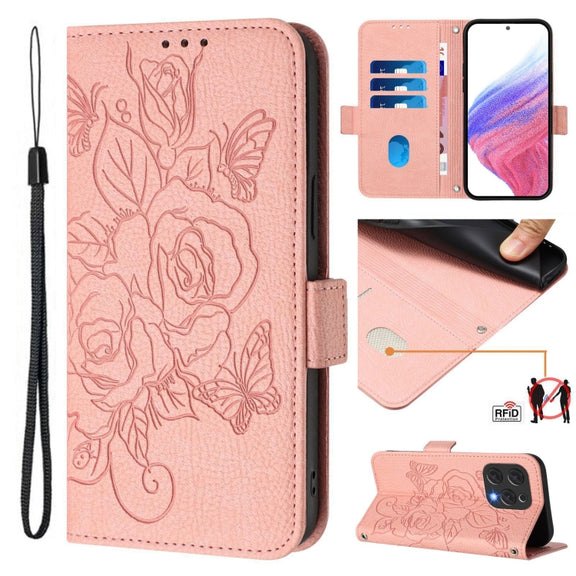 For Doogee N55 Plus Embossed Rose RFID Anti-theft Leather Phone Case(Pink)