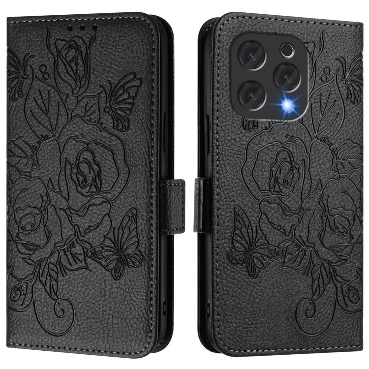 For Doogee N55 Plus Embossed Rose RFID Anti-theft Leather Phone Case(Black)
