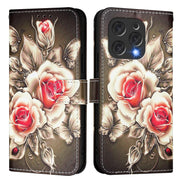For Doogee N55 Plus Colored Drawing Pattern Plain Weave Leather Phone Case(Roses On Black)