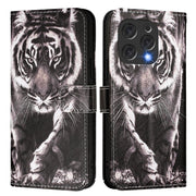 For Doogee N55 Plus Colored Drawing Pattern Plain Weave Leather Phone Case(Black And White Tiger)
