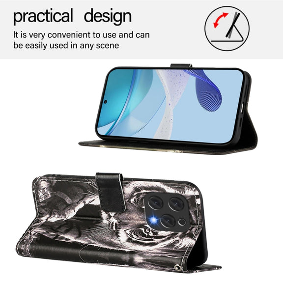For Doogee N55 Plus Colored Drawing Pattern Plain Weave Leather Phone Case(Black And White Tiger)