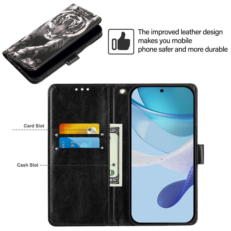 For Doogee N55 Plus Colored Drawing Pattern Plain Weave Leather Phone Case(Black And White Tiger)