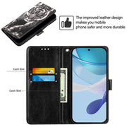For Doogee N55 Plus Colored Drawing Pattern Plain Weave Leather Phone Case(Black And White Tiger)