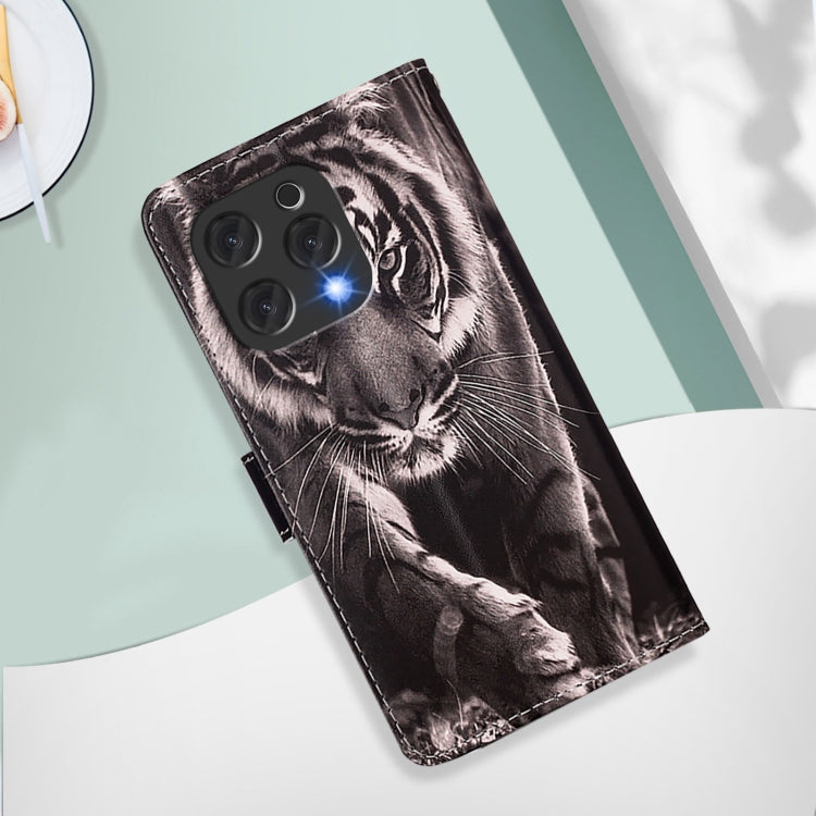 For Doogee N55 Plus Colored Drawing Pattern Plain Weave Leather Phone Case(Black And White Tiger)