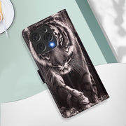 For Doogee N55 Plus Colored Drawing Pattern Plain Weave Leather Phone Case(Black And White Tiger)