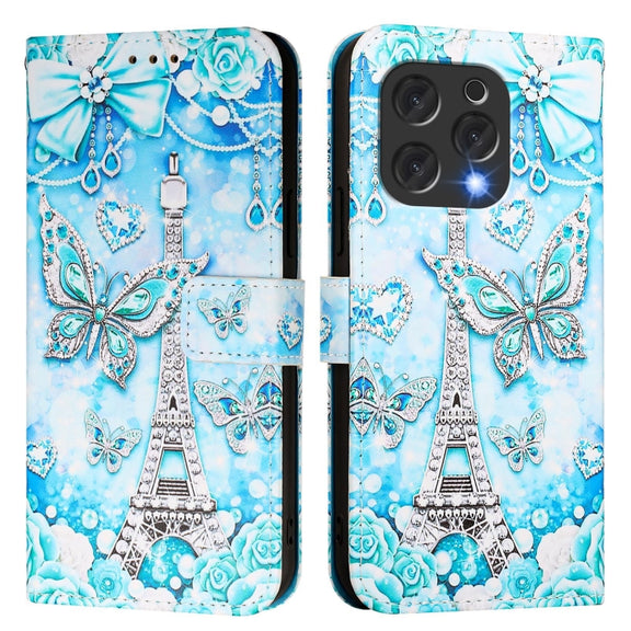For Doogee N55 Plus Colored Drawing Pattern Plain Weave Leather Phone Case(Tower Butterfly)