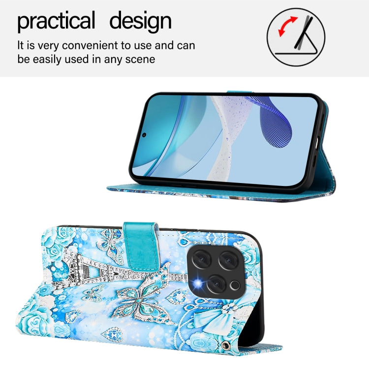For Doogee N55 Plus Colored Drawing Pattern Plain Weave Leather Phone Case(Tower Butterfly)