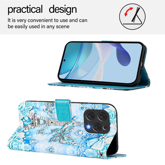 For Doogee N55 Plus Colored Drawing Pattern Plain Weave Leather Phone Case(Tower Butterfly)