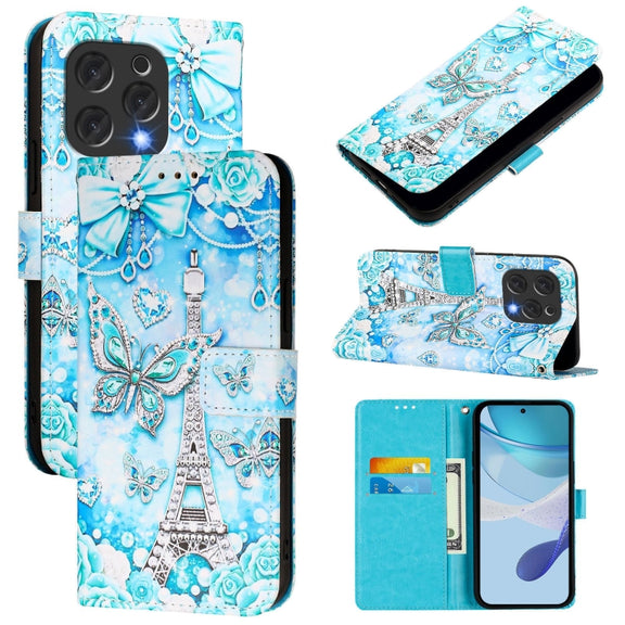 For Doogee N55 Plus Colored Drawing Pattern Plain Weave Leather Phone Case(Tower Butterfly)