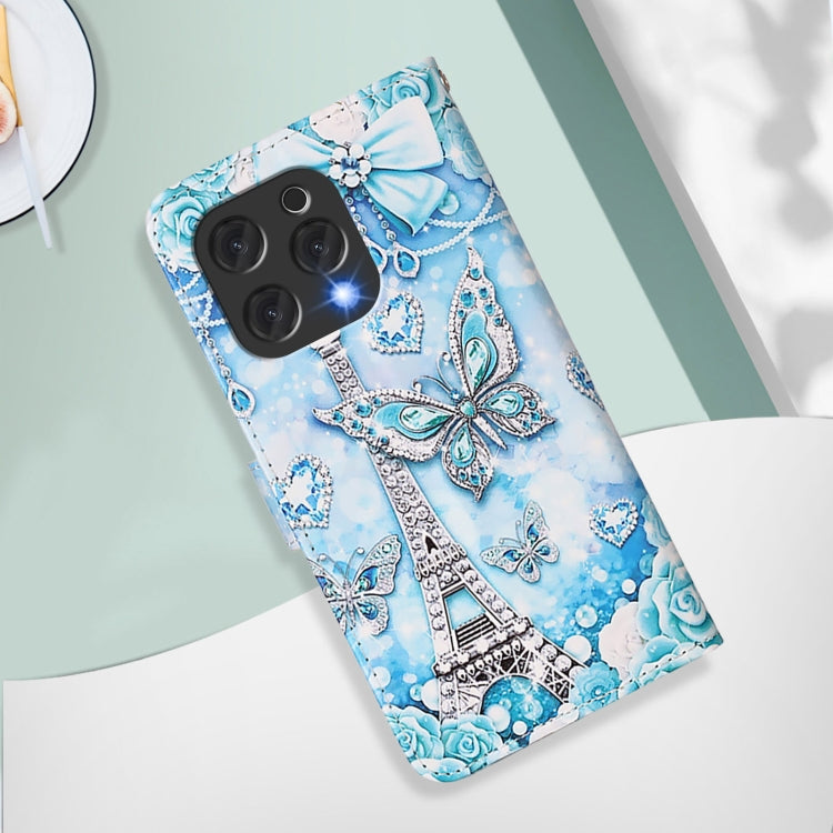 For Doogee N55 Plus Colored Drawing Pattern Plain Weave Leather Phone Case(Tower Butterfly)