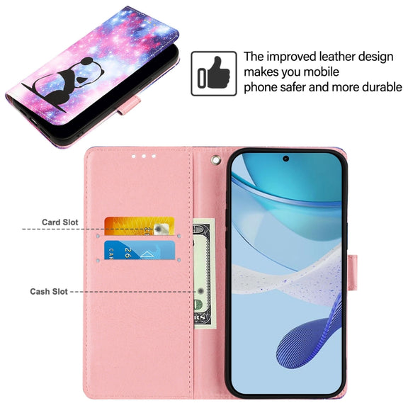 For Doogee N55 Plus Colored Drawing Pattern Plain Weave Leather Phone Case(Baby Panda)