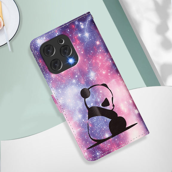 For Doogee N55 Plus Colored Drawing Pattern Plain Weave Leather Phone Case(Baby Panda)
