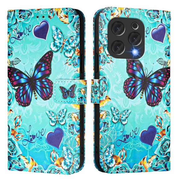 For Doogee N55 Plus Colored Drawing Pattern Plain Weave Leather Phone Case(Love Butterfly)