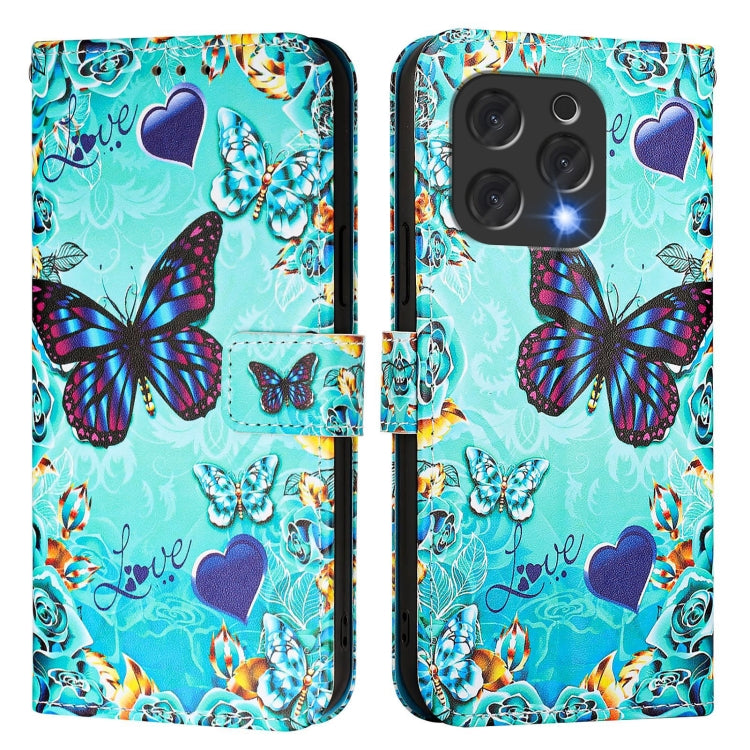 For Doogee N55 Plus Colored Drawing Pattern Plain Weave Leather Phone Case(Love Butterfly)