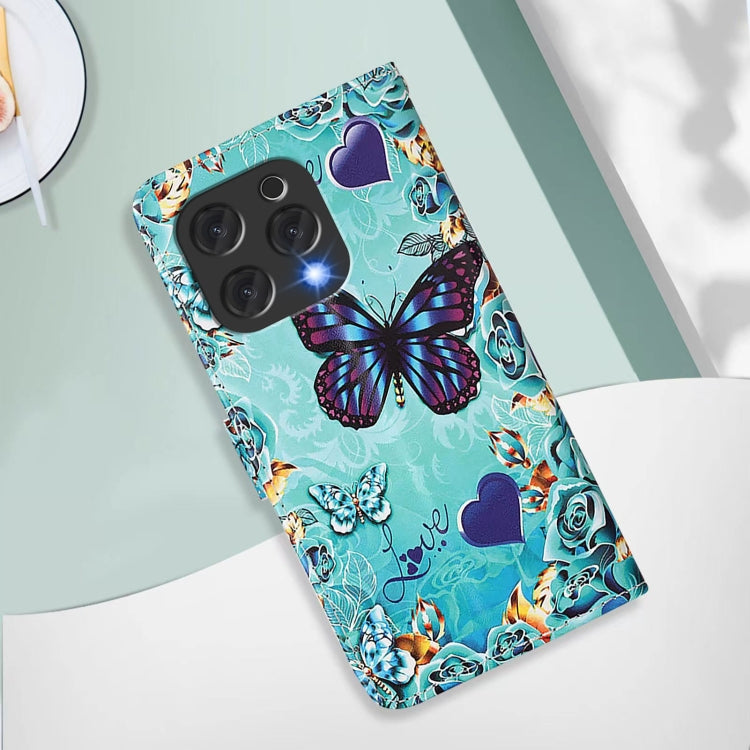 For Doogee N55 Plus Colored Drawing Pattern Plain Weave Leather Phone Case(Love Butterfly)