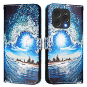For Doogee N55 Plus Colored Drawing Pattern Plain Weave Leather Phone Case(Waves And Sun)