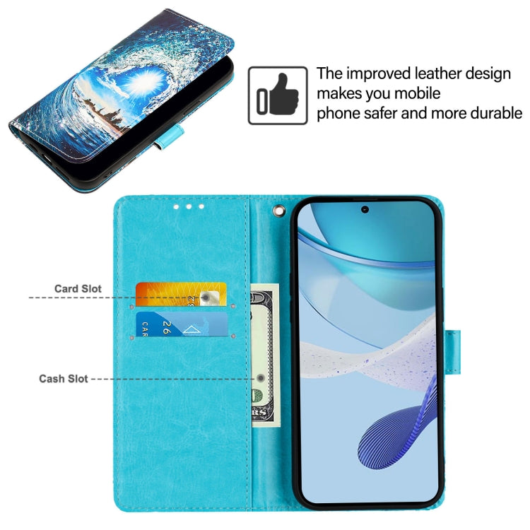 For Doogee N55 Plus Colored Drawing Pattern Plain Weave Leather Phone Case(Waves And Sun)