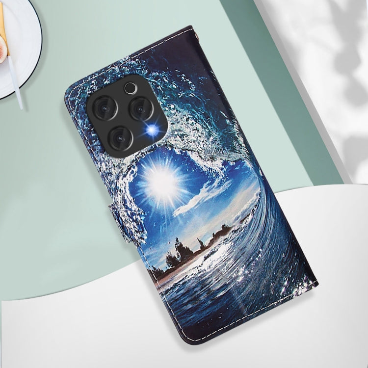For Doogee N55 Plus Colored Drawing Pattern Plain Weave Leather Phone Case(Waves And Sun)