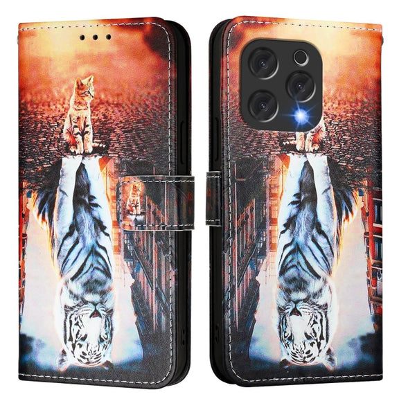 For Doogee N55 Plus Colored Drawing Pattern Plain Weave Leather Phone Case(Cats And Tigers)