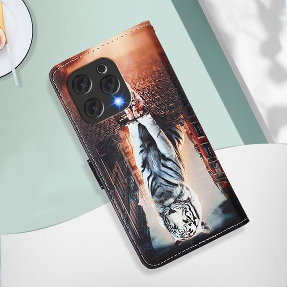 For Doogee N55 Plus Colored Drawing Pattern Plain Weave Leather Phone Case(Cats And Tigers)