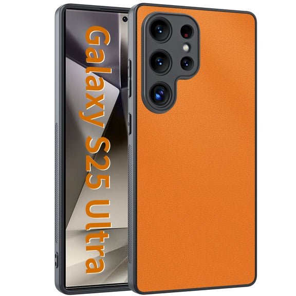 For Samsung Galaxy S25 Ultra 5G Ultra-thin Plain Skin Leather Phone Case(Orange)