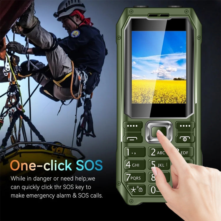 Q6000 Elder Keypad Phone, 2.4 inch, 6800mAh, Dual Flashlights, 21 Keys, SOS, FM, Dual SIM, GSM, Plug:US Plug(Green)