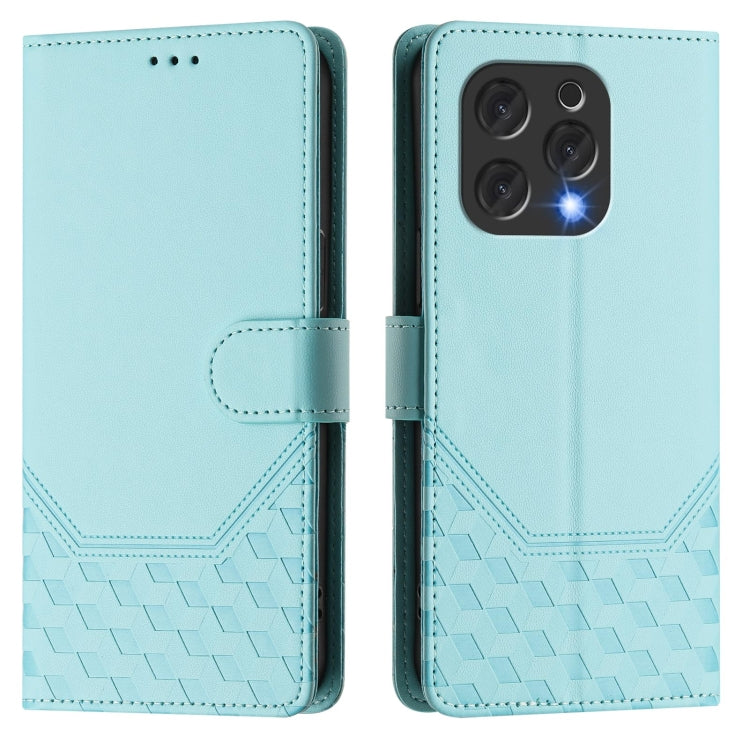 For Doogee N55 Plus Honeycomb Embossing RFID Leather Phone Case(Mint Green)