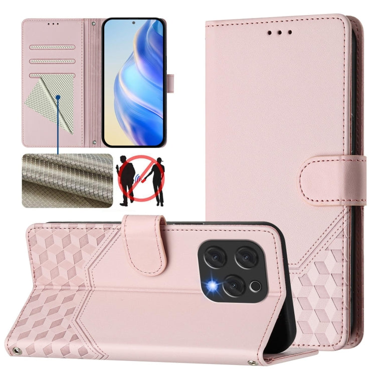 For Doogee N55 Plus Honeycomb Embossing RFID Leather Phone Case(Pink)