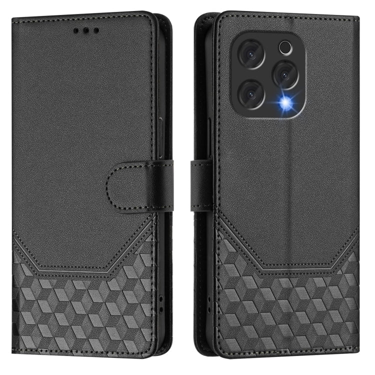 For Doogee N55 Plus Honeycomb Embossing RFID Leather Phone Case(Black)