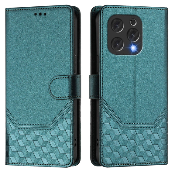 For Doogee N55 Plus Honeycomb Embossing RFID Leather Phone Case(Peacock Green)