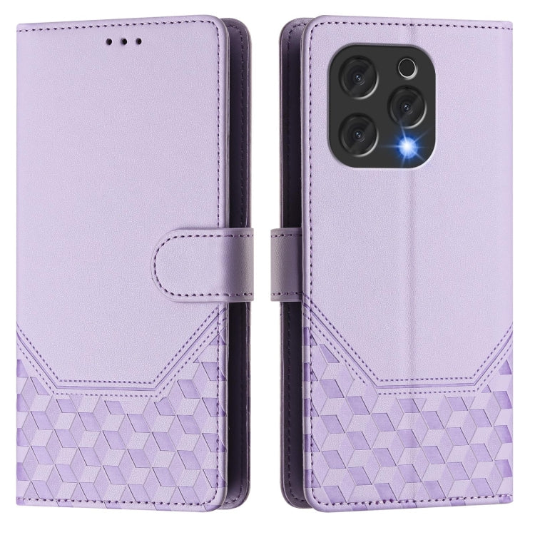 For Doogee N55 Plus Honeycomb Embossing RFID Leather Phone Case(Light Purple)
