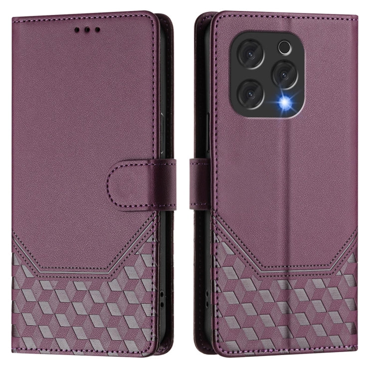 For Doogee N55 Plus Honeycomb Embossing RFID Leather Phone Case(Violet)