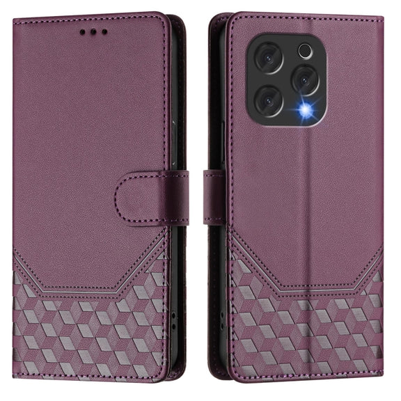 For Doogee N55 Plus Honeycomb Embossing RFID Leather Phone Case(Violet)