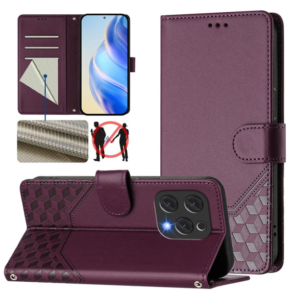 For Doogee N55 Plus Honeycomb Embossing RFID Leather Phone Case(Violet)