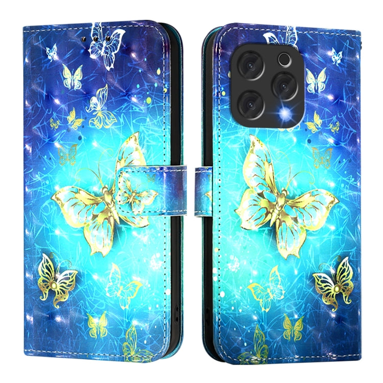 For Doogee N55 Plus 3D Painting Horizontal Flip Leather Phone Case(Golden Butterfly)