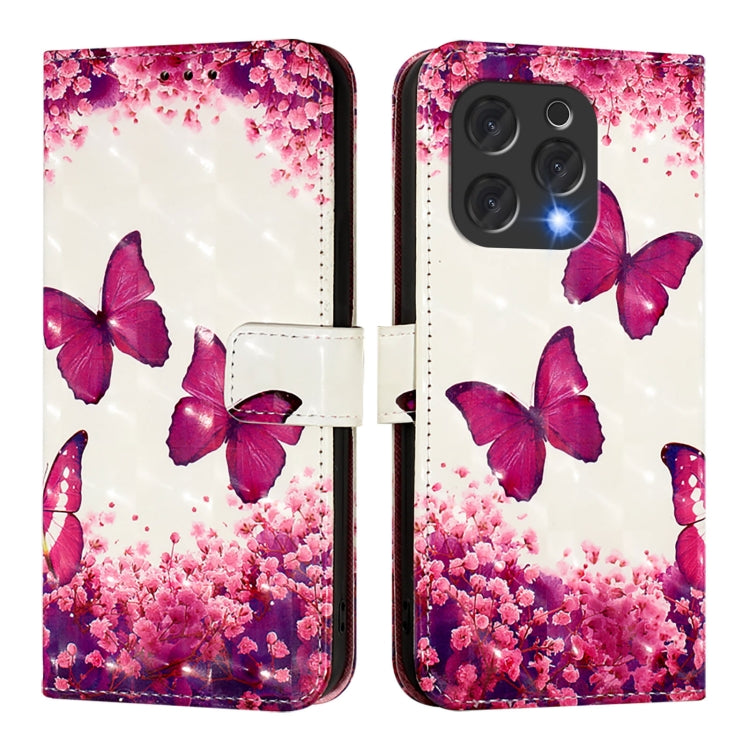 For Doogee N55 Plus 3D Painting Horizontal Flip Leather Phone Case(Rose Butterfly)